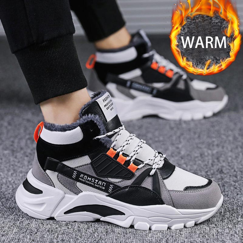 High Top Warm Chunky Running Shoes Winter Sport Shoes Men Sports Shoes Men's Sneakers Winter Gray Fur Workout Tenisky GME-0679