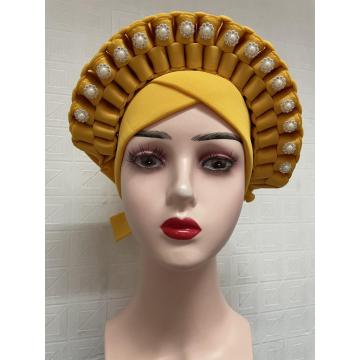High Quality African Nigeria Gele Elegant Headtie With Stones Headband Turban Head Scarf Head-Wrap Cap Auto Gele Brand New Hats
