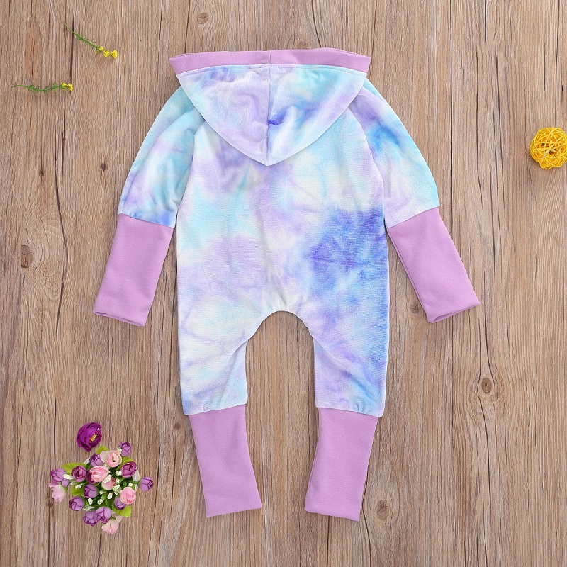 Infant Newborn Baby Romper, Tie-Dye Print Long Sleeve Hooded Starry Jumpsuit for Boys and Girls Spring Autumn