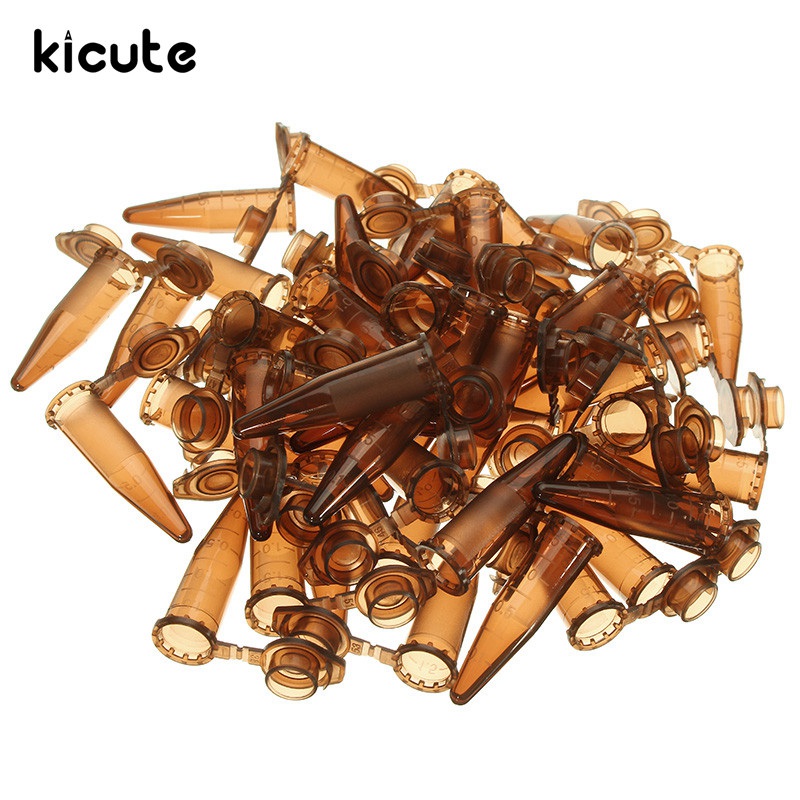 Kicute 50pcs Brown Plastic Centrifugal Test Tube Sample 1.5ml Vial With Snap Cap For Samples Use For Lab Equipment School Supply