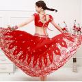 India Sarees For Woman India Dance Performance Lehenga Choli Four Pieces Woman Embroideried Red Sets Top+Skirt+Pants+Scarf