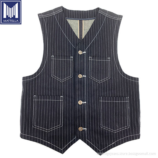 100% cotton selvedge hiskory stripe denim vest jacket