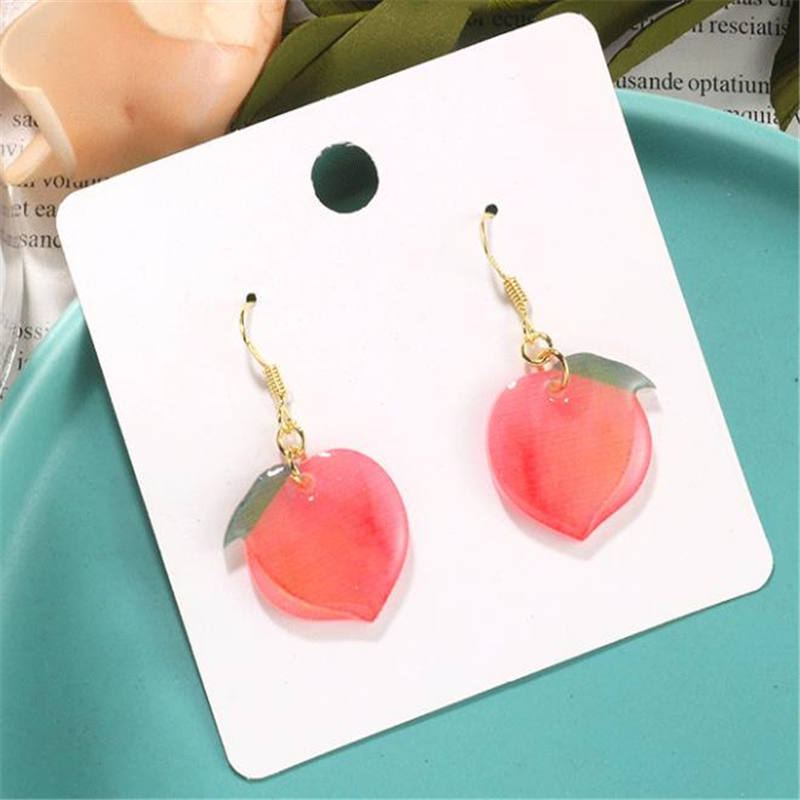 Korean version of pink peach earrings sweet, fresh and wild cute girl peach fruit acrylic earrings fashion jewelry