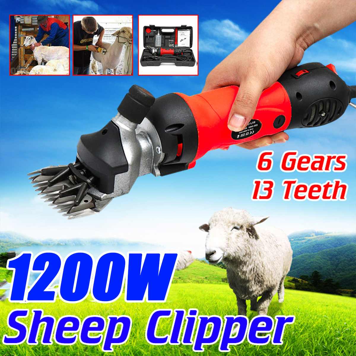1200W 220V 6 Gears Speed 13 Teeth Electric Sheep Goat Shearing Machine Clipper Farm Shears Cutter Wool Scissor Cut Machine