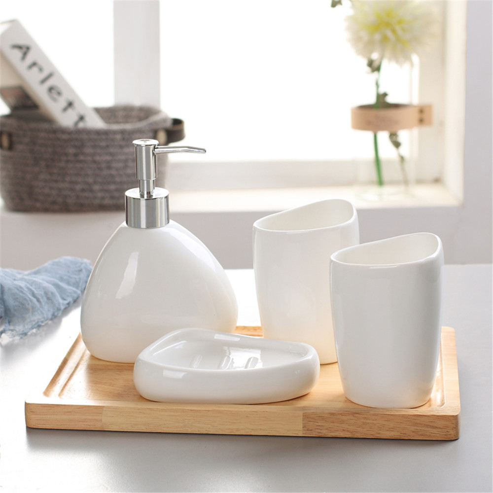 Bathroom Wash Accessory Nordic White Ceramic Soap Dispenser Bottle Mouthwash Cup Soap Dish Toothbrush Cup Home Washing Part