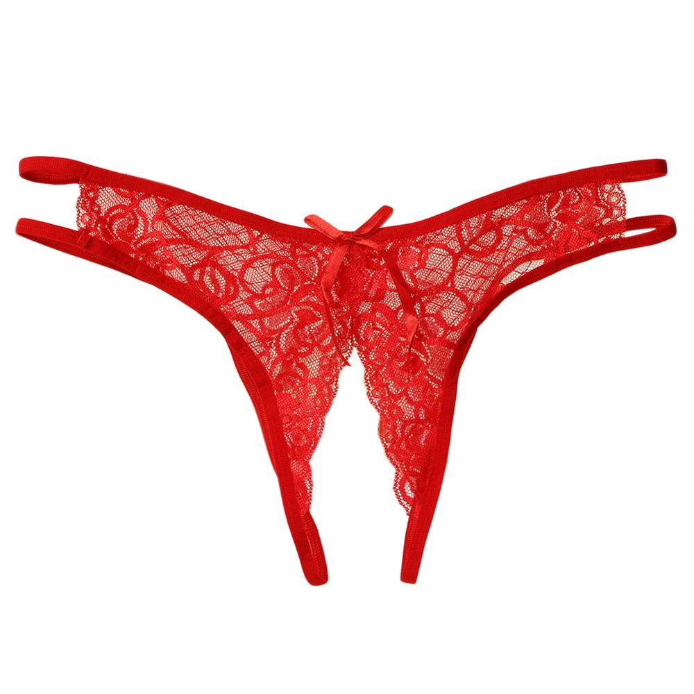 Sexy Crotchless Bowknot Lingerie Women Lace Open Crotch G String Thongs Briefs Ladies Transparent Sex Pantie Erotic Underwear