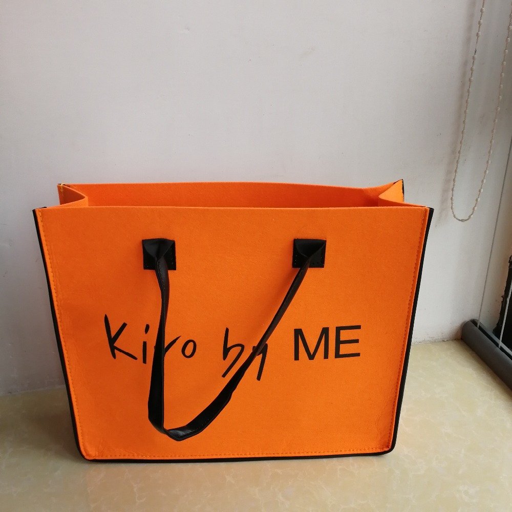 Wholesale 500pcs/lot 30Hx35x10cm Luxury Recycled Orange Felt fabric Shopping Bag with Leather Handle for Clothing Store Party