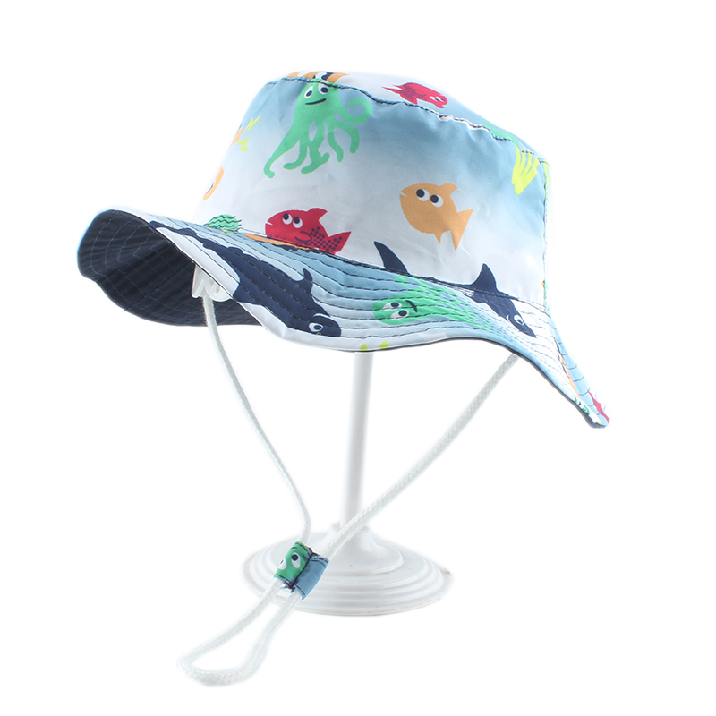 Cartoon Fish Shark Print Cute Baby Hat Kids Bucket Hats Boy Girl Panama Summer Cap Toddler Wind Proof Sun Hat