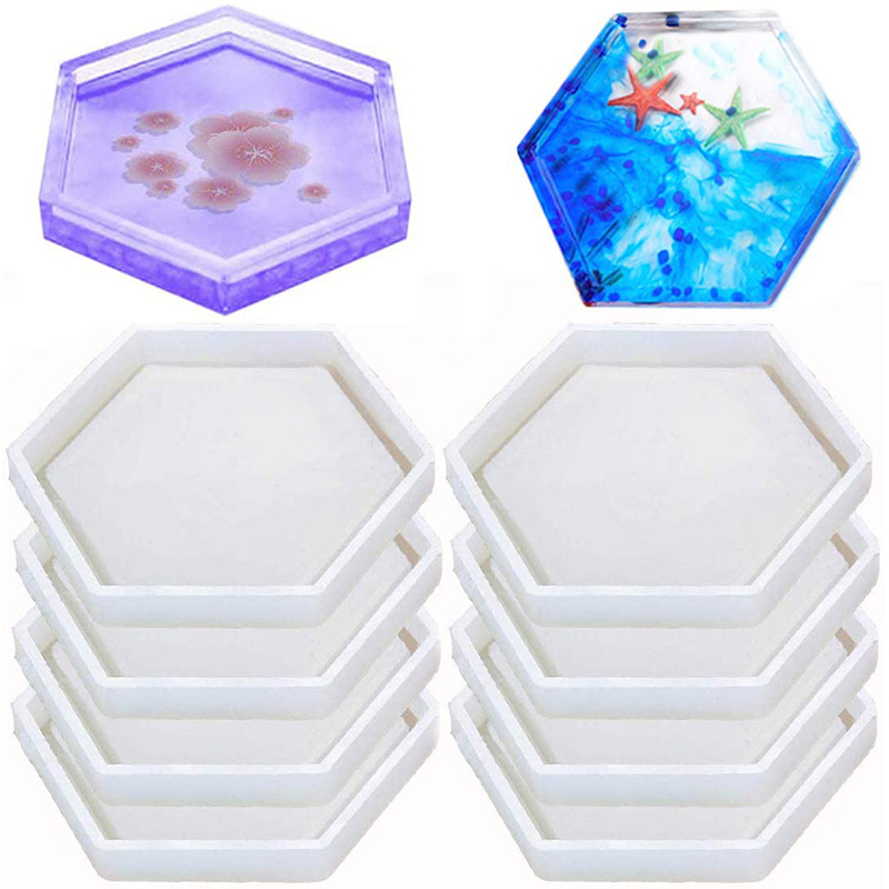 8 Pack Hexagon Silicone Coaster Molds Silicone Resin Mold, Epoxy Molds for Casting with Resin, Concrete, Cement