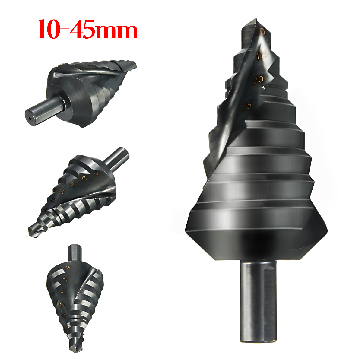 1PC 10-45MM HSS Cobalt 8 Step Drills Nitrogen High Speed Steel Spiral for Metal Cone Drill Bit Set Triangle Shank Hole Cutter