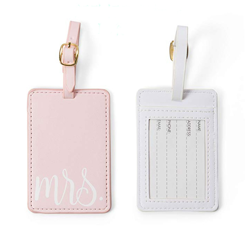 Simple White & Pink Travel Accessories Luggage Tag Women Portable PU Leather Label Suitcase ID Address Holder Baggage Boarding