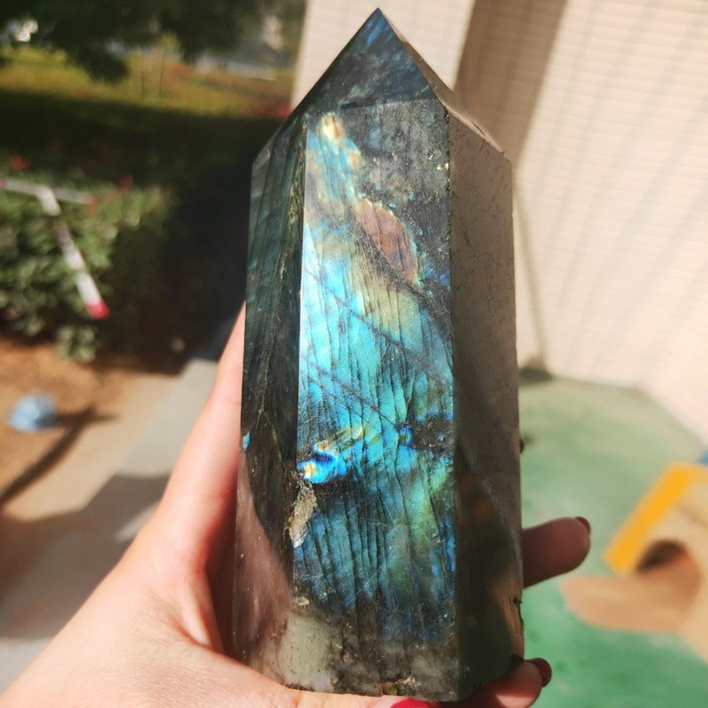 Natural Quartz Obelisk Healing Colorful Labradorite Crystals Point Wands