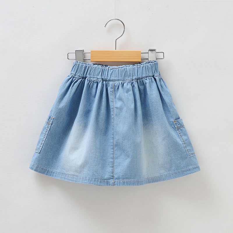 New Arrival Baby Girls Soft Denim Skirts Girls Cotton Skirt With Pokets Kids Summer All-match Denim Skirts