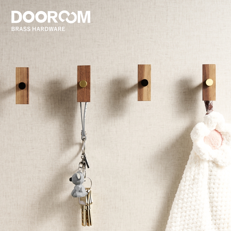 Dooroom Walnut Brass Hooks Bathroom Indoor Kitchen Hallway Wall Clothes Hangers Wall Hangings Row Hooks
