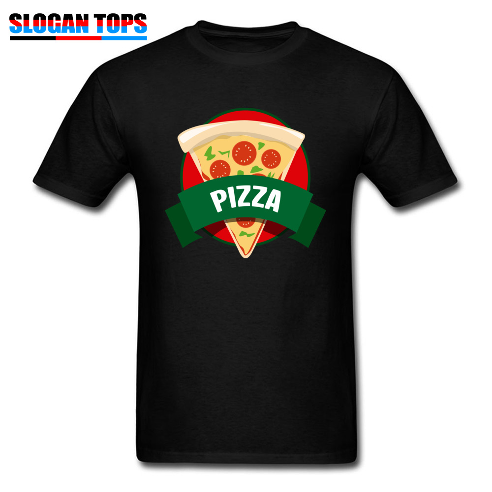 Pizza Print T-shirt Men Funny T Shirt Italian Cuisine Black Tees Simple Style Top Tshirt Cotton Fabric Youth Clothes Family Gift