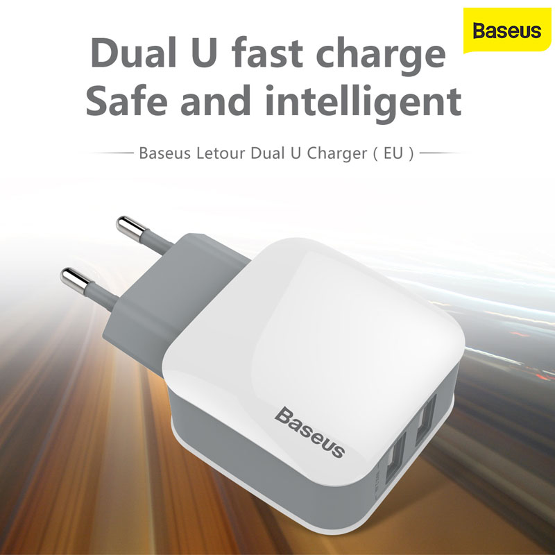 Baseus USB Charger Plug 5V 2.4A Dual USB Port Travel Charger Mobile Phone Portable Wall Charger US Adapter For Samsung Huawei