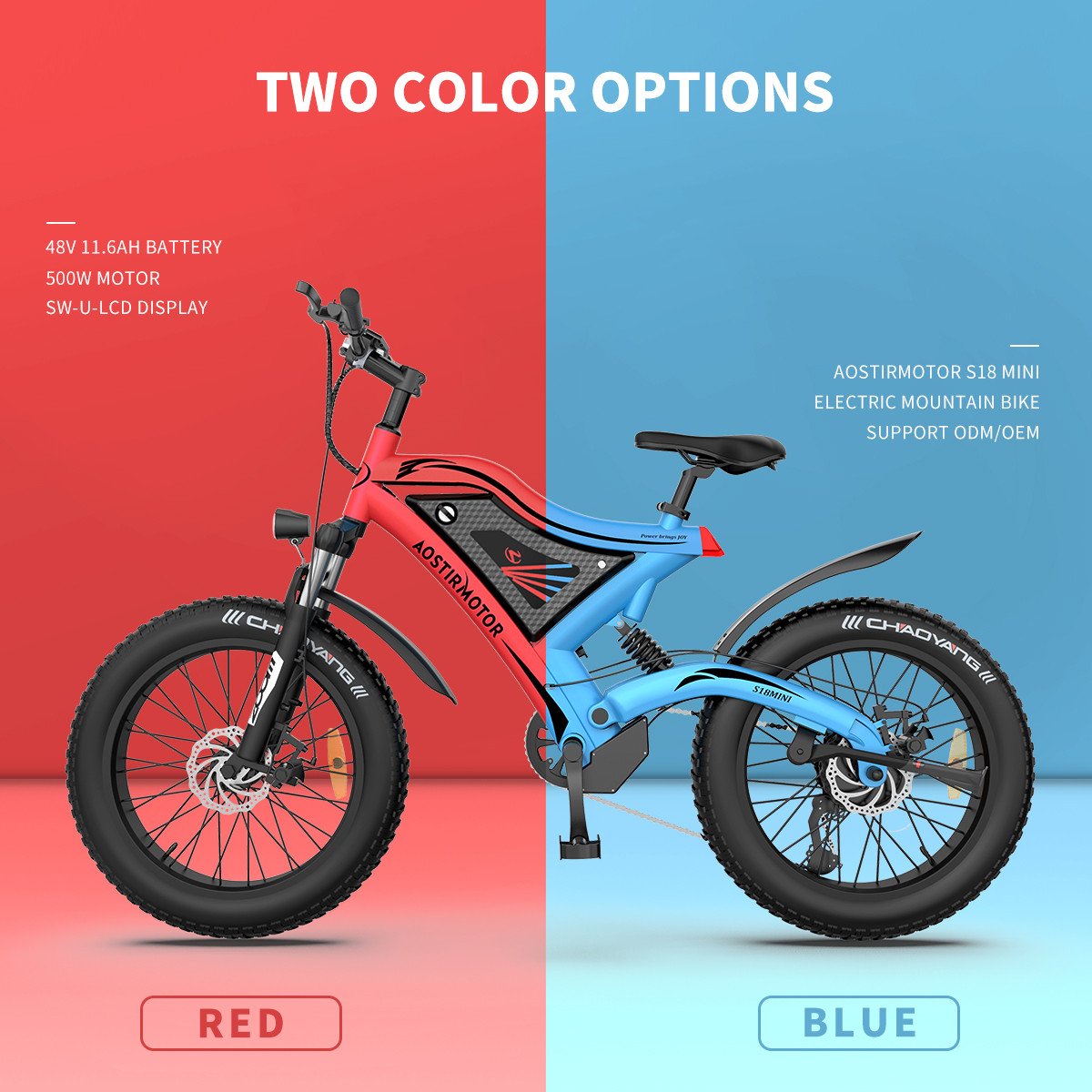 AOSTIRMOTOR S18 Mini Electric Bicycle 48V 11.6Ah Lithium Battery 500W Moutain Bike 4.0 Fat Tire Snow Ebike