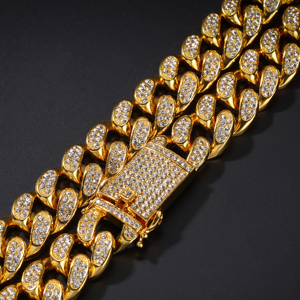 Hip-hop 1 set of 20 mm rhinestones Miami Cuban chain bling rap bracelet bracelet necklace men's jewelry