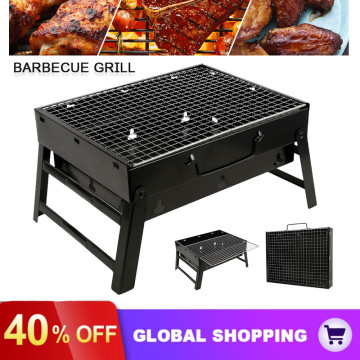 Folding BBQ Grill Portable Compact Charcoal Barbecue BBQ Grill Cooker Bars Smoker Outdoor Camping 35x27x6cm