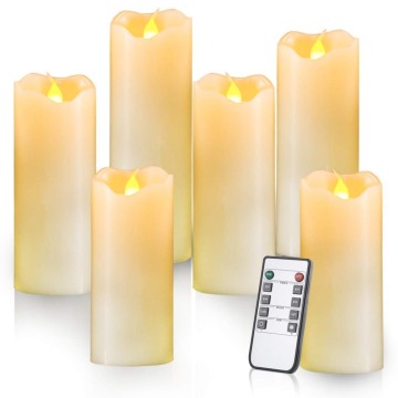 Pack of 5 Flickering Yellow Remote Control LED Flameless Wax Candles,Timer Battery Paraffin Pillar Candles For Dinner Decoration