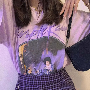 Vintage Graphic Tee Female 2020 New Short Sleeve O Neck Purple Chic Printed Tops Summer Cotton Loose Casual T Shirt Women Top