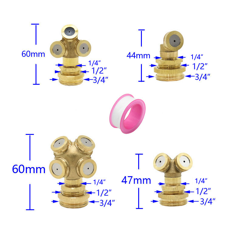 Brass 1/2/3/4 holes garden sprayer nozzle male 1/2" 3/4" water sprinklers mist 1/4" female Misting Nozzle For agricultural 1pc