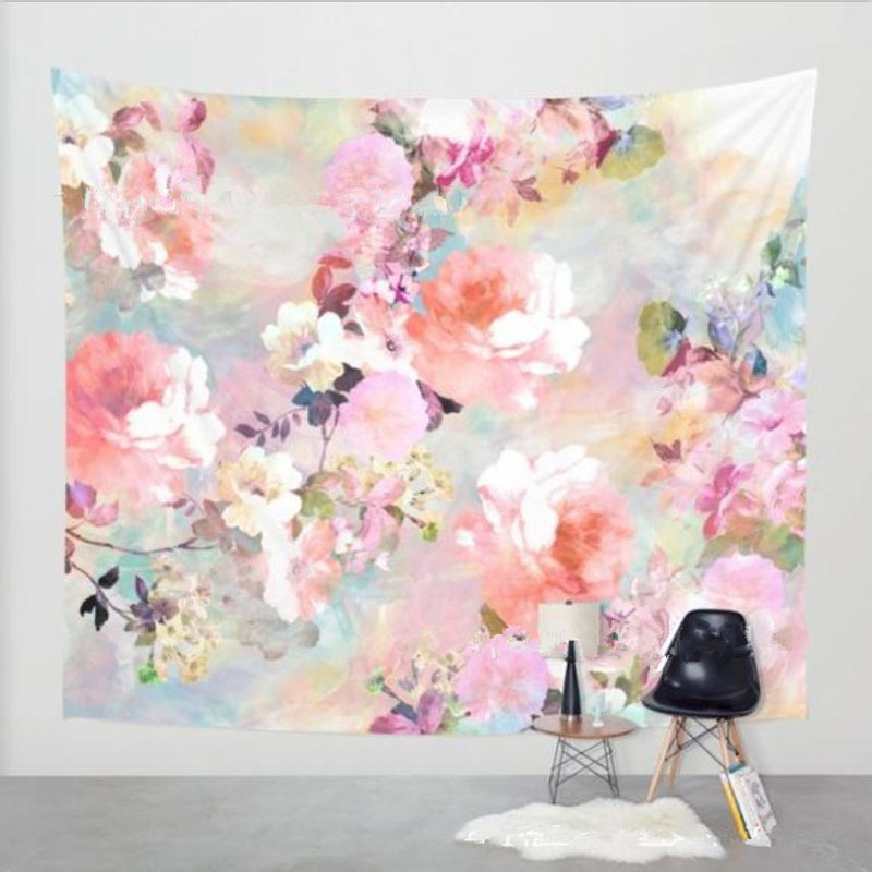 Polyester Wall Tapestry Home Living Decor Space Flower Beach Mat 4 Size Map Flower