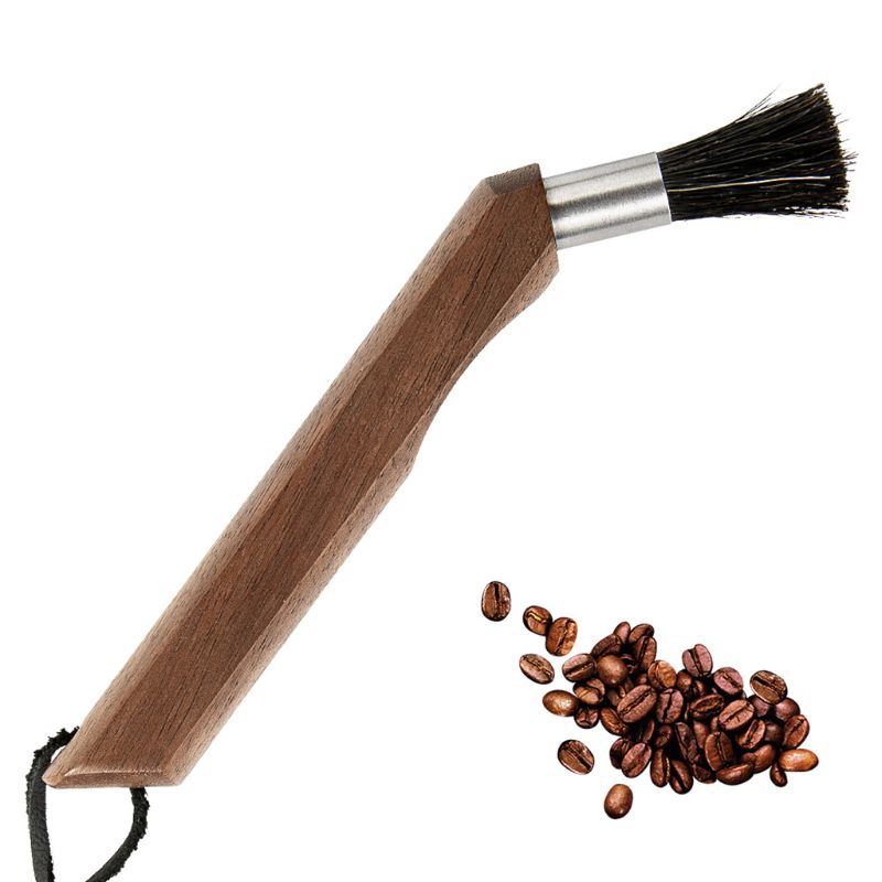 Espresso Machine Coffee Grinder Powder Cleaning Brush Natural Bristles Walnut Wood for Barista Home Kitchen Bean Grain Tool