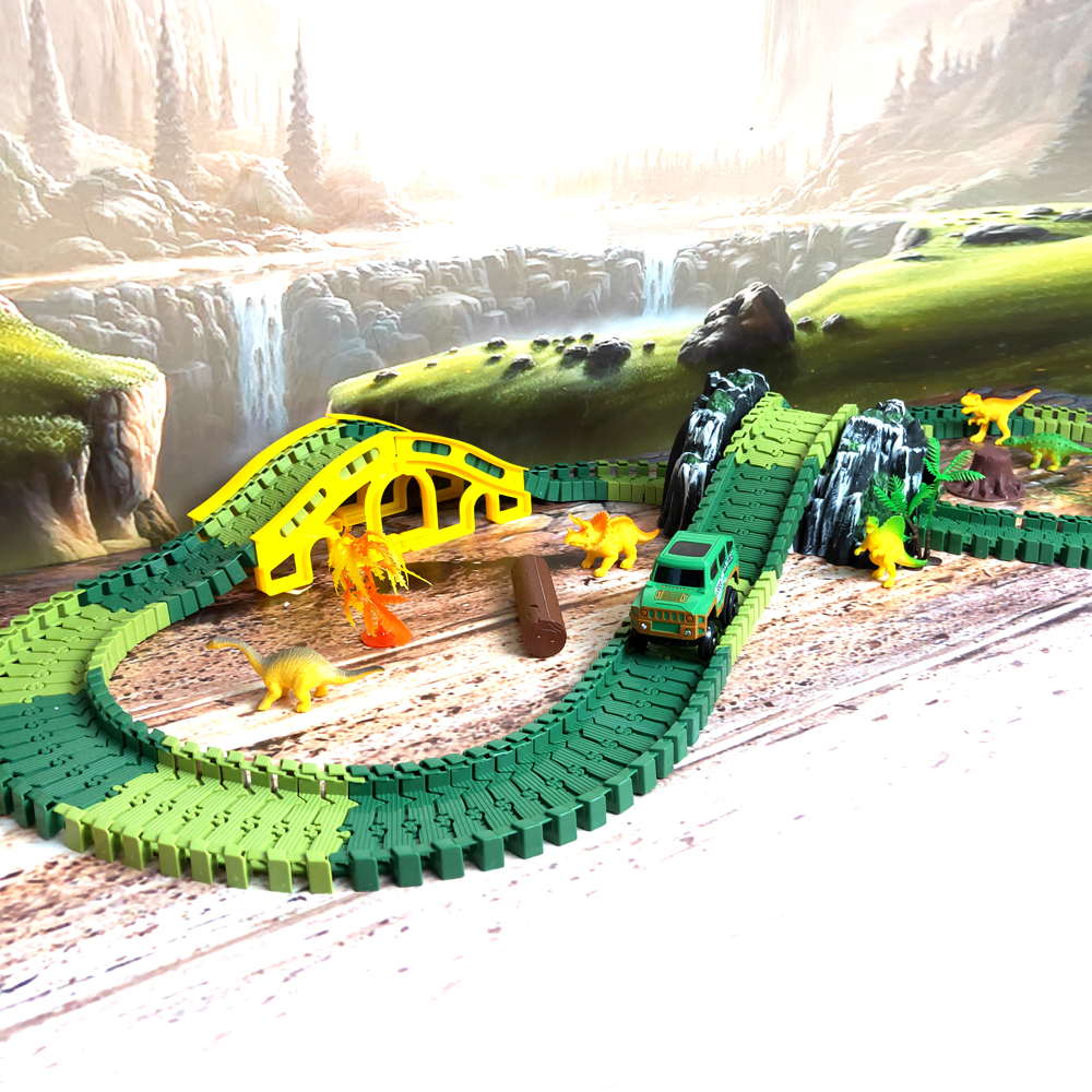 Race Track Dinosaur Toys Create a Road military Diecast Flexible Track Bend set DIY Educational Toys for Children
