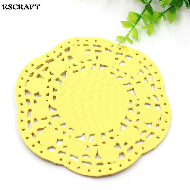 KSCRAFT 4.5" Yellow Lace Paper Doilies/Placemats for Wedding Party Decoration Supplies Scrapbooking Paper Crafts