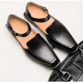 Genuine Leather Sandals Summer Men Dress Shoes Fashion Square-Toe business sandals Hollow Breathable British Trend Men's Sandals