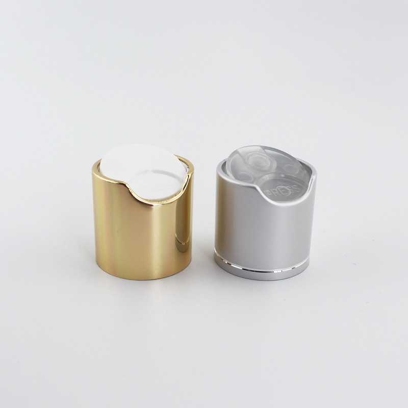 50pcs Gold Disc Top Caps With Aluminum Collar 24/410 Silver Metal Shampoo Bottles Lid Plastic Bottle Cap Push Pull Press Caps
