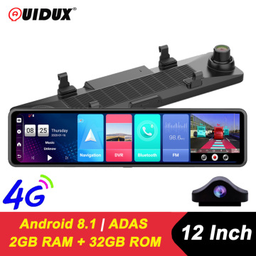 QUIDUX 12 Inch 4G Car Mirror DVR GPS Navigation 2G RAM + 32G ROM Android 8.1 Dash Cam Video Recorder FHD 1080P rearview mirror