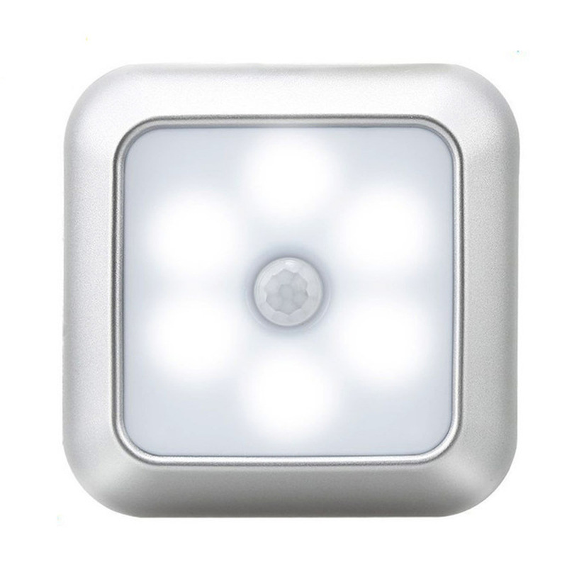 New Battery Powered 6 LED Square Motion Sensor Night Lights PIR Induction Under Cabinet Light Closet Lamp for Stairs Kitchen