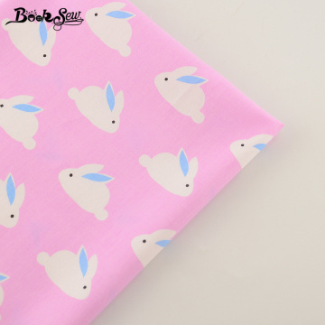 Booksew High Quality Pink Color Cotton Twill Fabric Rabbit Design Home Textile Sewing Cloth Tela For Bed Baby Doll Crafts