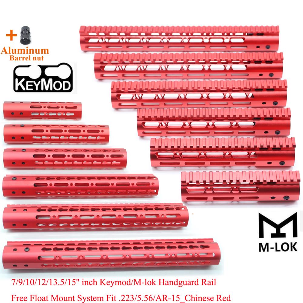 Aplus Ultralight AR15/M4/M16 Keymod / M-lok Handguard Rail Picatinny Free Float Mount System 7/9/10/12/13.5/15 inch_Chinese Red