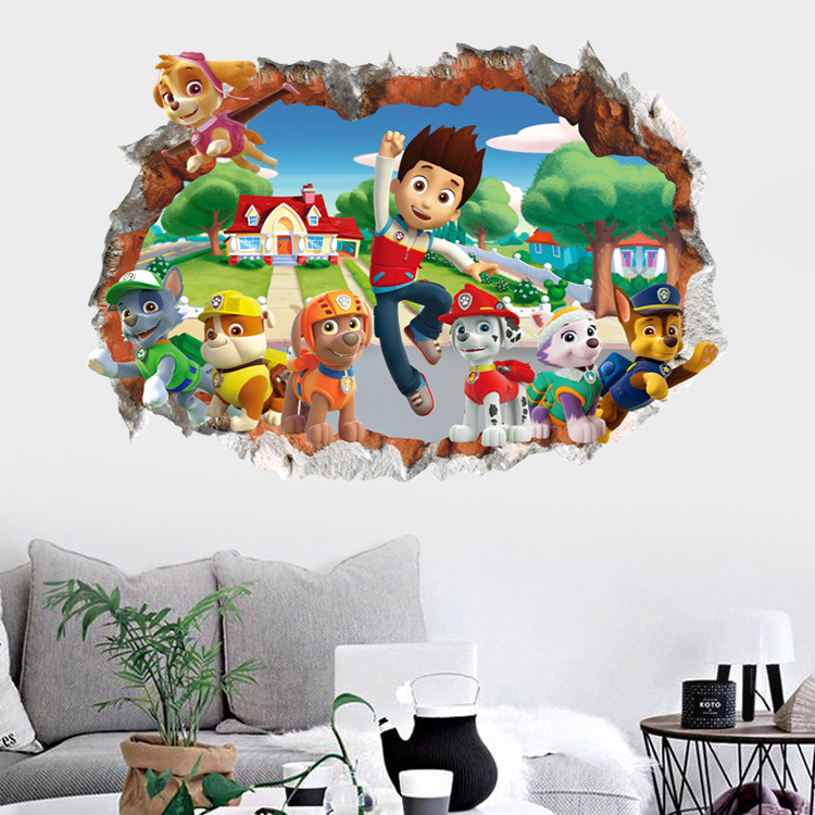 Cartoon 3D Paw Patrol Kids Removable Wall Stickers Decals Nursery Home Decor Vinyl Mural for Boys Bedroom Living Room Mural Art