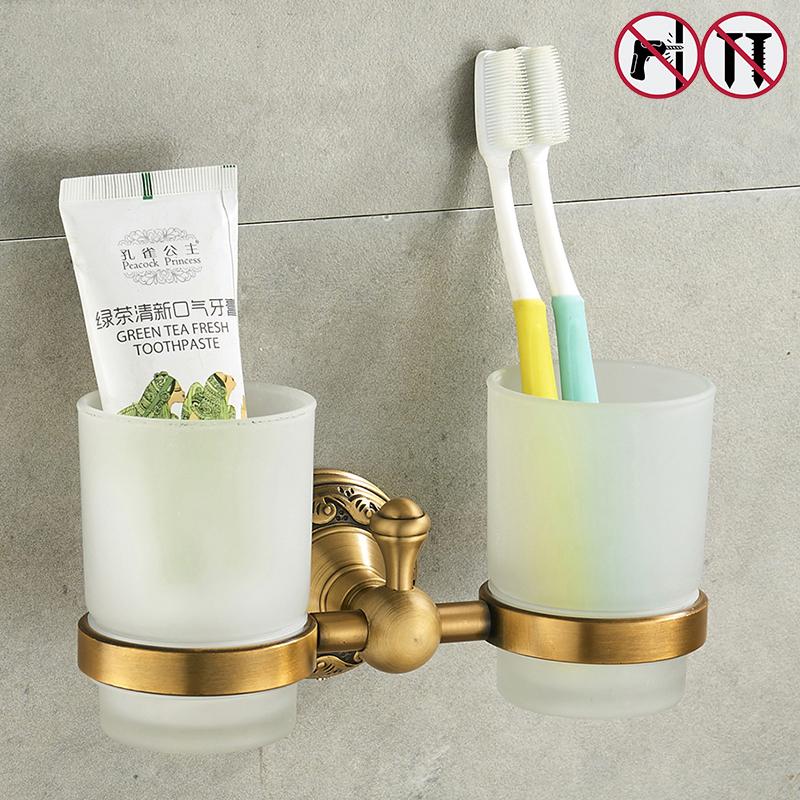 Nail Free Toothbrush Holder Brass Bathroom Bathroom Family Toothbrush Cups Holder