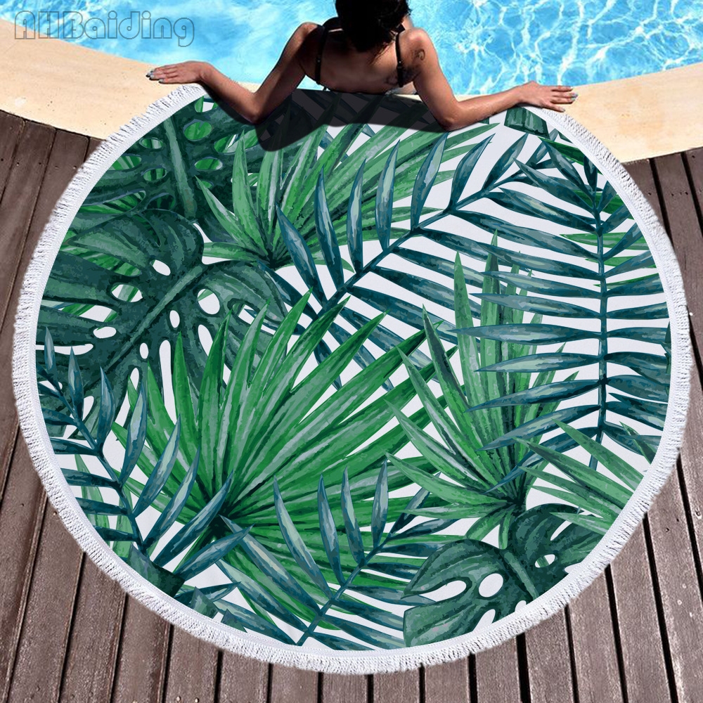 Round Beach Towel Green leaf