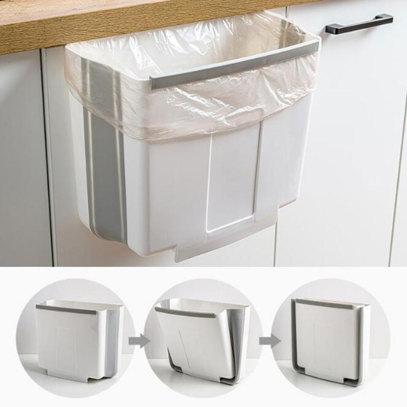 NEW Folding Trash Can Kitchen Cabinet Garbage Door Hanging Can Wall Mounted Trash Bin Car Toilet Waste Storage Drop Ship