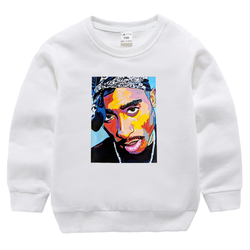 New Kpop Tupac Print Tops Kids Baby Boys Girls Hoodies Sweatshirts Hip Hop Hoodie Girls Streetwear Casual Cotton Tops Sweatshirt