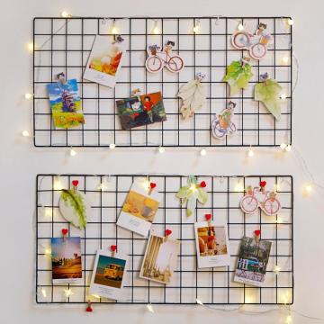 Iron Grid Art Photo Wall Metal Wire Board Mesh Panel Photo Displaying Frame Home Wall Decor Party Metal Shelf Postcards DIY Rack