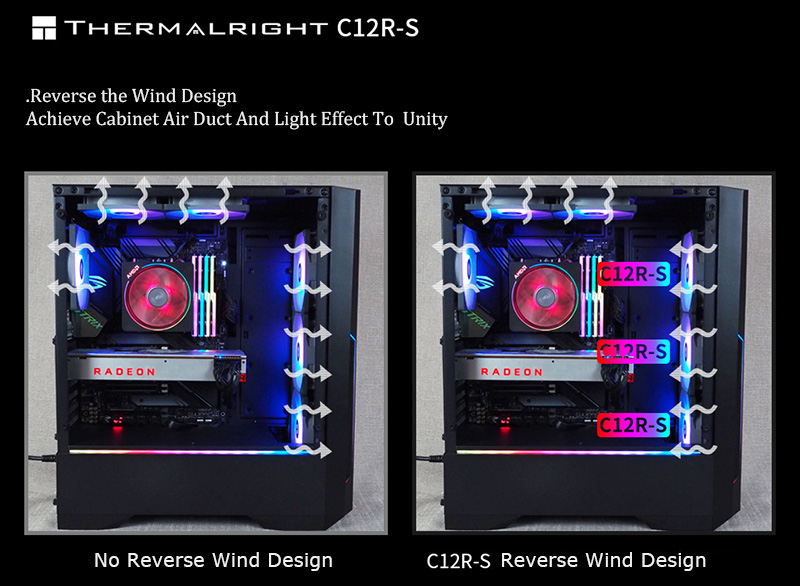 TL-C12R-S Thermalright 12CM Reverse Wind Design Fan For Cabinet ,5V 3PIN ARGB 4PIN PWM,120X120X25MM,FDB Bearing ,MAX 58 CFM