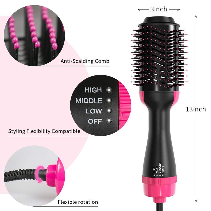 2 in 1 Hair Dryer Blow Dryer Hot Air Brush Negative Ion Dryer Straight&Curls Styling Salon Electric Hairdryer Brush