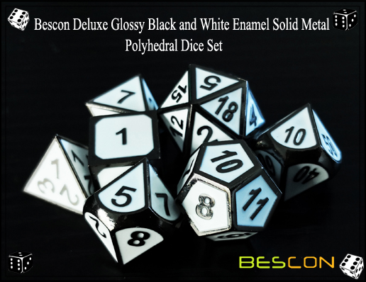 Bescon Deluxe Glossy Black and White Enamel Solid Metal Polyhedral Role Playing RPG Game Dice Set (7 Die in Pack)-6