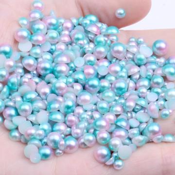 100-1000pcs/lot 3/4/5/6mm Rainbow Color Half Round ABS Imitation Pearl Beads Flat Back Scrapbook Bead For DIY Nail Making