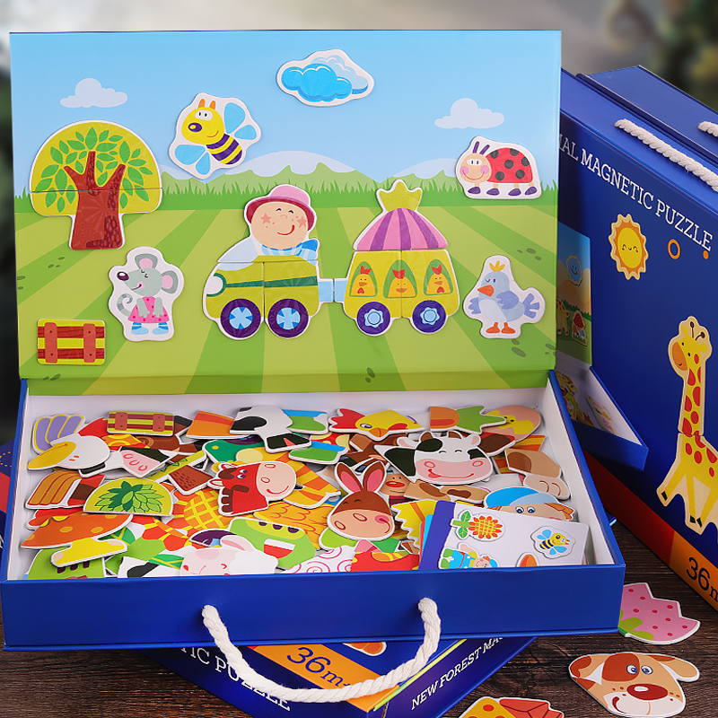 New Kids Toys Wooden Toys Cartoon Animal Magnetic Jigsaw Puzzle Drawing Toys Board Early Educational Toys For Children Girl Gift