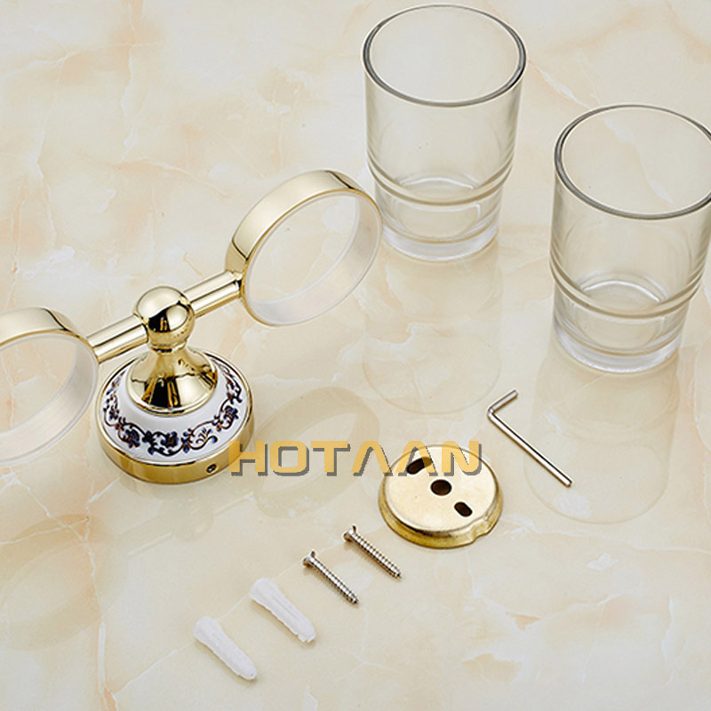 Free shipping Fashion toothbrush holder,copper&glass ,Double tumbler cup, Bathroom tumbler holder bathroom set wholesale