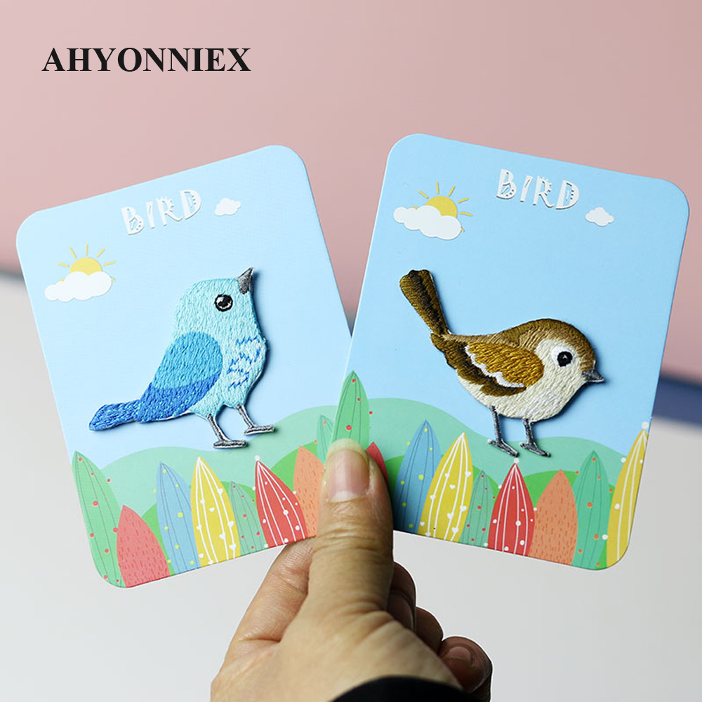 AHYONNIEX 1 Piece Embroidered Cute Bird Patches Clothes Bags DIY Applique Embroidery Parches Iron On Patch for Clothes