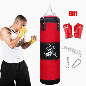 Empty Boxing Sand Bag Hanging Kick Sandbag Boxing Training Fight Karate Punching Bag Heavy Duty for Adult with Glove Wrist Guard